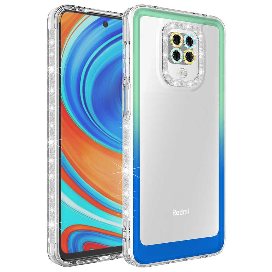Xiaomi Redmi Note 9S Uyumlu Kılıf Simli ve Renk Geçiş Tasarımlı Lens Korumalı Zore Park Kapak
